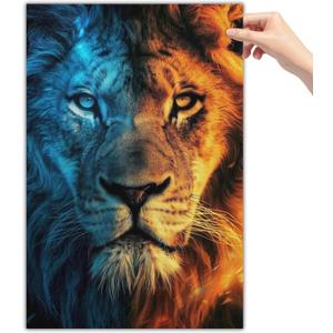 Blue And Orange African Lion Portrait Animal Poster Canvas Wall Art Posters & Prints Paintings Wall Decor for Bedroom Living Room Decor for Mens Women Framed Unframed 12x18 Inch (30x45cm)