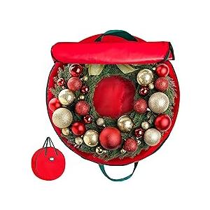 HOLDN’ STORAGE Premium Wreath Storage Bag - Durable Material - Waterproof - Heavy-duty Christmas Storage Container for Xmas Wreath with Dual Zipper Closure, Tear-proof, 48"W x 8"D - Red