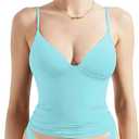 SUUKSESS Women Sexy Deep V Neck Sleeveless Fitted Basic Tops Y2K Tank Top Cami (Small, Black)