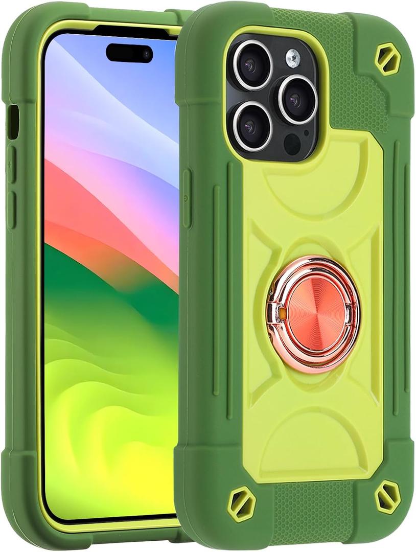 MARKILL Compatible with iPhone 15 Pro Case 6.1 Inch with Ring Stand, Military Grade Drop Protection Full Body Rugged Heavy Duty Case 3 in 1 Protective Durable Cover for iPhone 15 Pro. Avocado