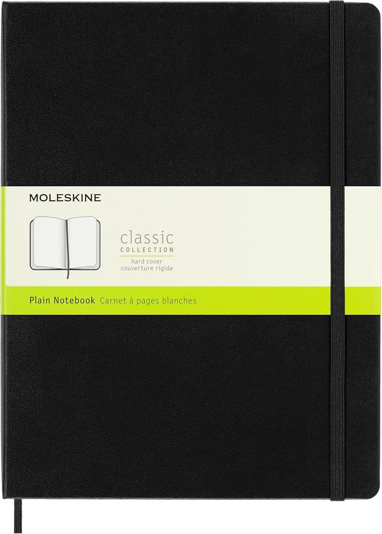 Moleskine Classic Notebook, Extra Large, Plain, Black, Hard Cover (7.5 x 10)