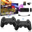 Wireless Retro Game Console Stick, Upgrade Retro Video Gaming Stick Built in 20000+ Games with 9 Emulators,4K HDMI Output with 2 Pack 2.4G Wireless ControllersGame Emulator Console 202464GB Black
