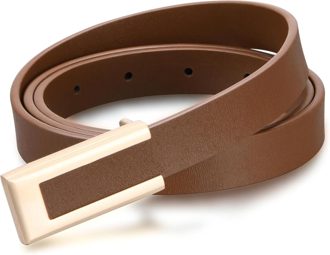TOURZOO Genuine Leather Belts for Women Skinny Waist Belt for Dresses Jeans Pants with Gold Buckle (L)
