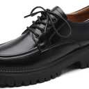 Oxford Shoes for Women Patent Leather Shoe Women's Platform Oxford Shining Lace-Up Chunky Round Toe Non-Slip Business Casual Comfortable Dressy Office Work Ladies Shoes (8, Black2)