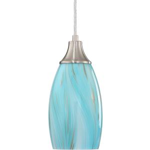 karyfine Mini Pendant Light,Handcrafted Art Glass Pendant Lighting Shade with Brushed Nickel Finished Teal Glass Ceiling Hanging lamp Adjustable Cord for Kitchen Island,Hallway,Dining Room