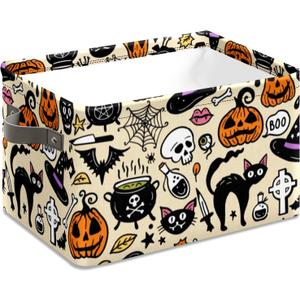 Halloween Basket with Handles Spooky Boo Basket Stuffers for Women Girls Boyfriend Mens Large Collapsible Storage Container for Shelves Home Office Toys (3)