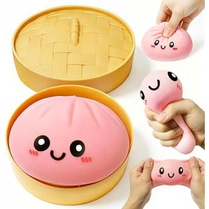 2026 Upgraded Dumpling Stress Ball, Dumpling Squishies Toy with Steamer, Squishy Dumpling Toy Mystery Box, Soft and Fun Stress Relief Toys, A Surprise Gift for Teenagers and Adults (Pink)