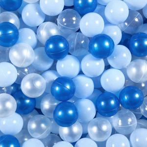 GOGOSO Ball Pit Balls for Toddles Kids Plastic Ballpits Accessories Crush Proof Durable Fun Shape Play Baby Bath Toys 50 100 200 500 1000 (Blue+Deep Blue+Pear White+Transparent)