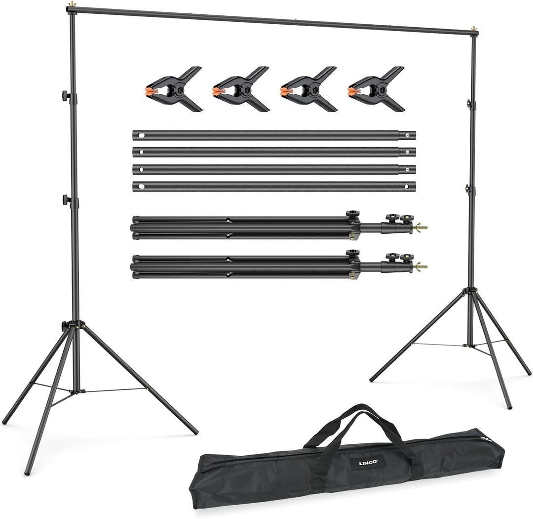 LINCO Lincostore Backdrop Support Stand Kit 10x6.5ft Adjustable Photography Studio Photo Background Support System with Carrying Bag for Green Screen Muslin, 4171 (10ft Wide 7ft high)