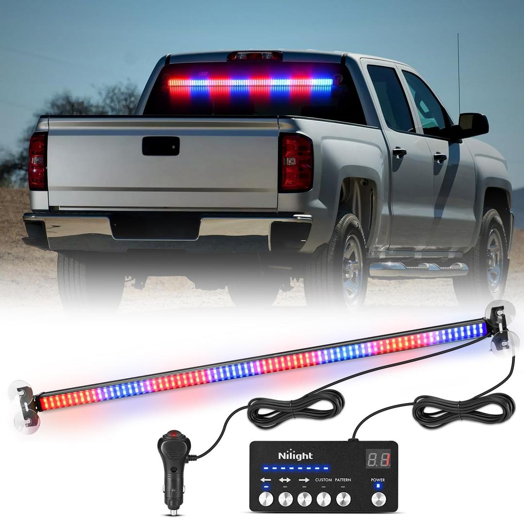 Nilight 144LED Traffic Advisor Strobe Light Bar with Controller Red Blue Emergency Warning Lights Hazard Interior Front/Rear Windshield Flashing for Cars Plow Trucks Construction Vehicles