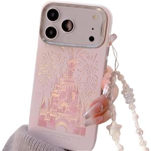 Casechics Compatible with iPhone Case,Cute Laser Glitter Bling Sparkly Castle Wristband Strap Bracelet Chain[Military Drop & Full Body Protection] Shockproof Cover Phone Case (iPhone 17,Pink)
