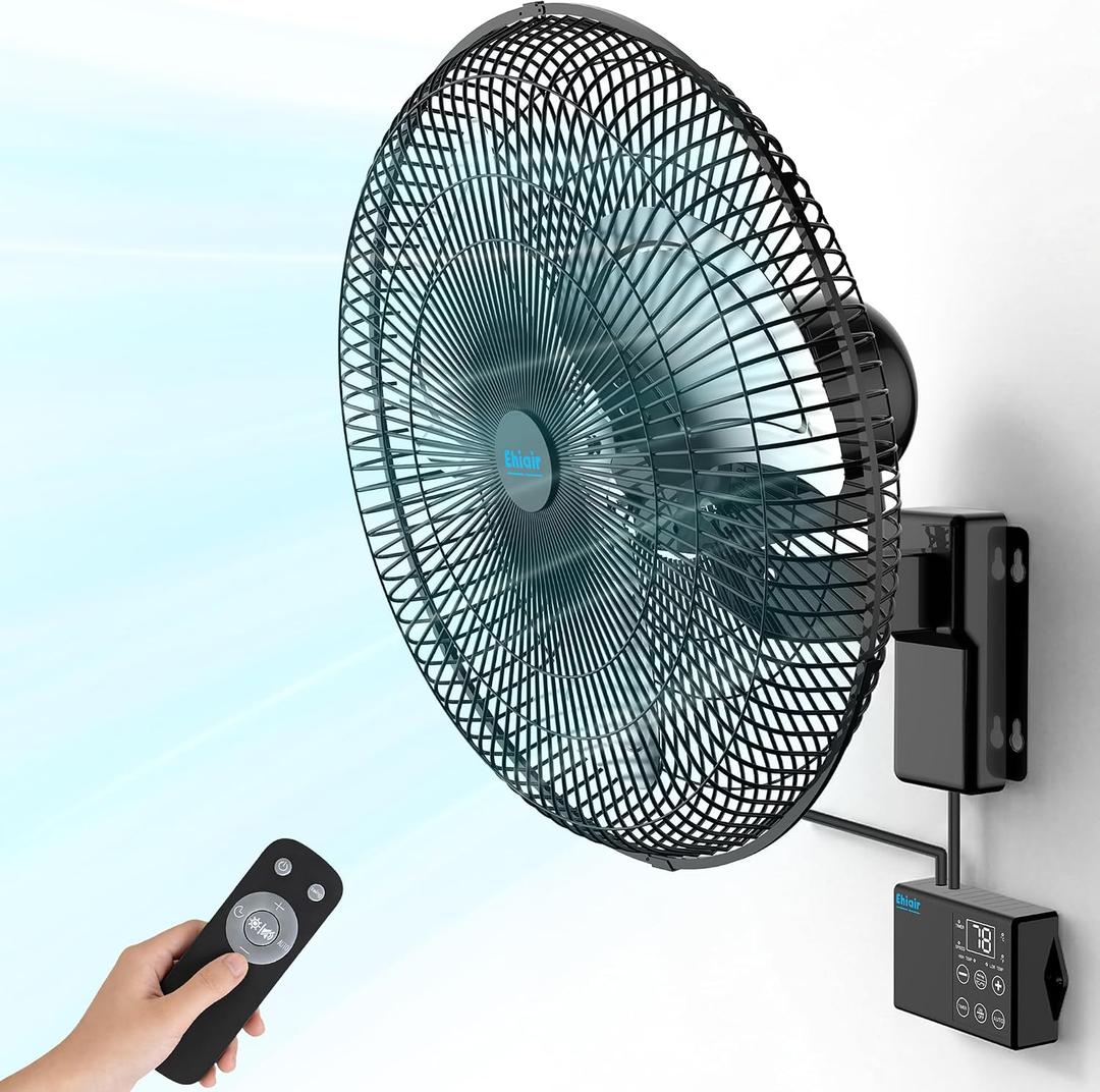 Ehiair 18" Wall Mounted Fan with Thermostat & Remote, Oscillating Fan