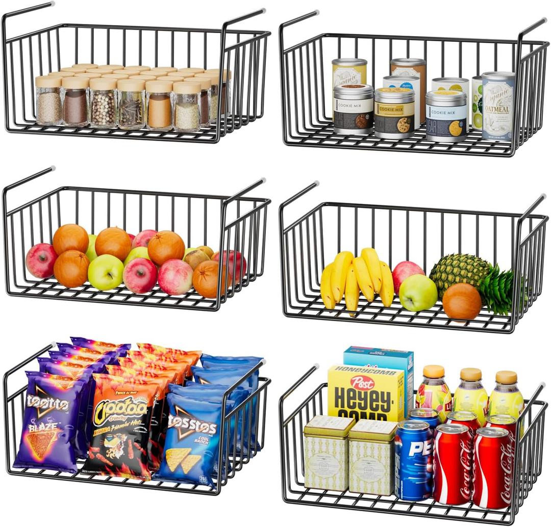 SUFAUY 6-Pack Under Shelf Basket Storage, Wire Shelves for Storage and Organization, Under Cabinet Paper Plate Dispenser Organizer Holds up to 22lbs for Pantry Closet, 10.6d x 16" w, Black