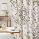 Black Floral Linen Shower Curtain, Cottagecore French Country, 72x72 | Vintage Boho, Rustic, Linen Fabric, Natural Look, Washable, Farmhouse Bathroom Curtain for Bathroom Decor, Tan Taupe