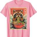 Japanese Kawaii Raccoon Eating Ramen Anime Gifts Funny Boys T-Shirt, Pink, Medium