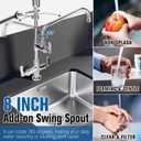 21" Height Commercial Sink Faucet Deck Mount with Pre-Rinse Sprayer, Commercial Kitchen Faucet with 8" Add-on Swing Spout Faucet & Spring Pull Down Sprayer, 8" Adjustable Center Kitchen Faucet