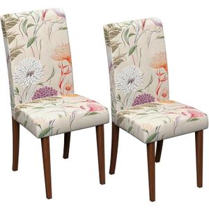 Stretch Dining Chair Covers Set of 2,Floral Print Chair Covers,Soft Removable Washable,Pet Friendly Furniture Protector,Universal Chair Slipcovers for Home, Kitchen,Ceremony Dining Room Seat (Dahlia)