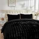 Lotus Karen Fluffy Comforter Set Cover Set-Rabbit Fluff Faux Fur Duvet Cover Full Size,Black Plush Fuzzy Comforter Set Furry Bedding Sets 3Pieces(1 Duvet Cover & 2 Pillow Shams),Zipper Closure