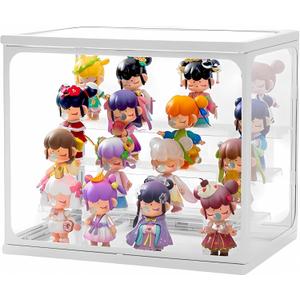 Tempered Glass Display Case for Collectibles Adjustable 4 Layer Hobby Display Case for Figures Next Level Updated Glass Display Case with Dustproof Design & Stackable Features