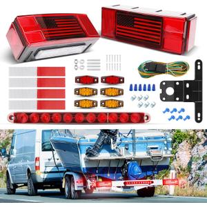 LED Trailer Lights Kit for Utility IP68 Waterproof Boat Trailer Lights and Wiring Kit w/License Plate Lights Brake Lighting Marker Lighting, for Boat Truck RV