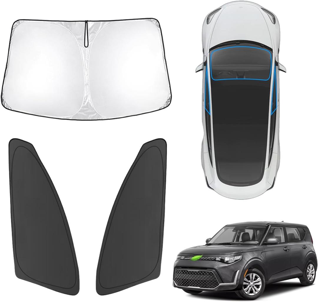 Karltys 3PCS Windshield Sun Shade for 2020-2025 Kia Soul, 210T Reflective Front and Side Window Sunshade Custom Fit Kia Soul, Foldable Sun Visor Protector Blocks Heat UV Rays