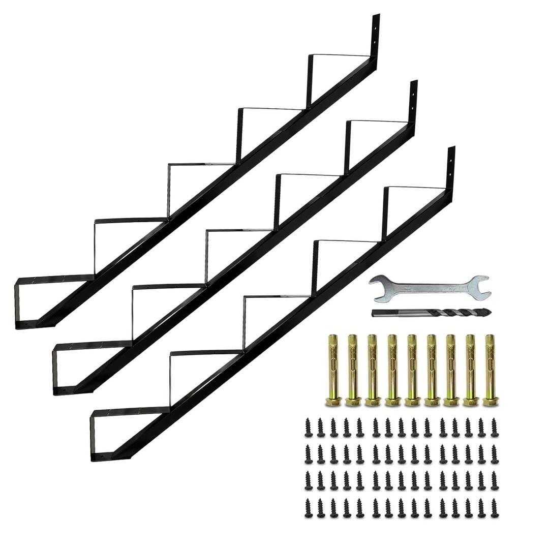3 Packs Metal Stair Step Stringers, 5 Step Steel Riser Stringer for 42.4inch Height Deck(Polished Black)
