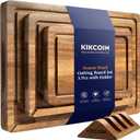 Kikcoin Wood Cutting Boards for Kitchen, 3 PCS Wooden Cutting Board Set with Holder, Chopping Board with Built-In Compartments and Juice Groove, Solid Charcuterie Board Serving Tray Wood Butcher Block