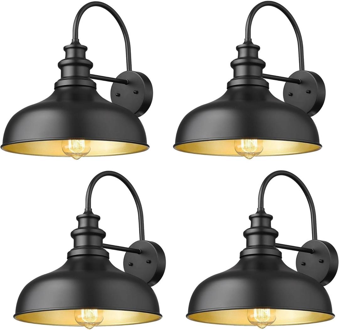 Bestshared Outdoor Barn Lights,4 Pack Outdoor Wall Sconce,Weather Resistant Farmhouse Porch Wall Mount Light, Exterior Lighting Fixture, Anti-Rust Industrial Lantern for Porch, Entryway, Garage(Black) (11.5" Dome - 4 Pack)