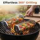 2 Pack Rolling Grill Basket – Stainless Steel Grilling Basket with Lid and Removable Wooden Handle – BBQ Accessories for Vegetables, Shrimp, Meat – Outdoor Cooking Gift for Dad or Husband – Otawe