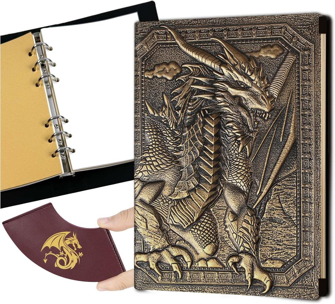DND Dragon Binder Journal Leather Notebook for Writing Drawing 400 Pages dungeons and dragons D&D dice accessories Role Playing Games,Great DND Gifts (Bronze Huge Dragon)