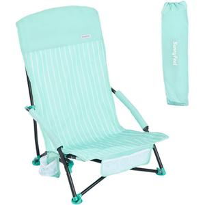 SUNNYFEEL Portable Low Beach Chair - Lightweight High Back Backpack Beach Chair with Cup Holder, Folding Sand Chair for Beach Camping Fishing Concert, 27.17 inches x 29.53 inches x 4.72 inches