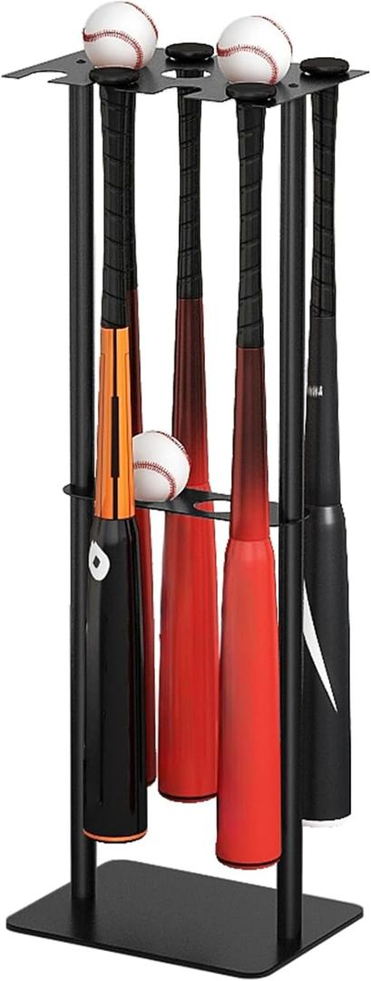 Baseball Bat Holder Stand, 8 Bats 5 Balls Softball Bat Display Free Standing, Black