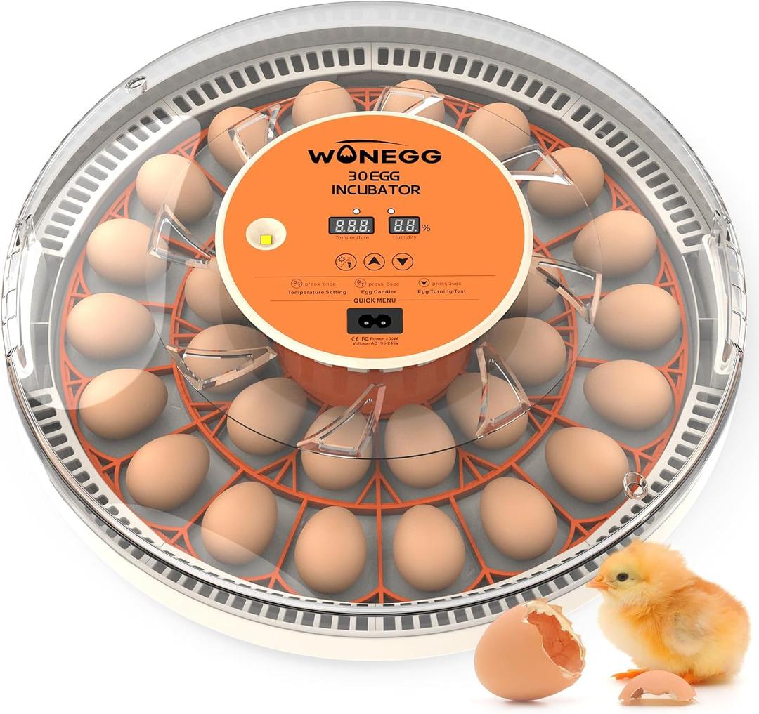 WONEGG Smart 30 Egg Incubator for Chicken Duck Quail - Auto Temperature Control, 360° Egg Turner, LED Candling, Humidity Monitor, for Home Use