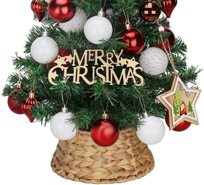 7.9-Inch Mini Christmas Tree Collar, Handcrafted Woven Hyacinth Holiday Rattan Tree Skirt Accessory-Natural