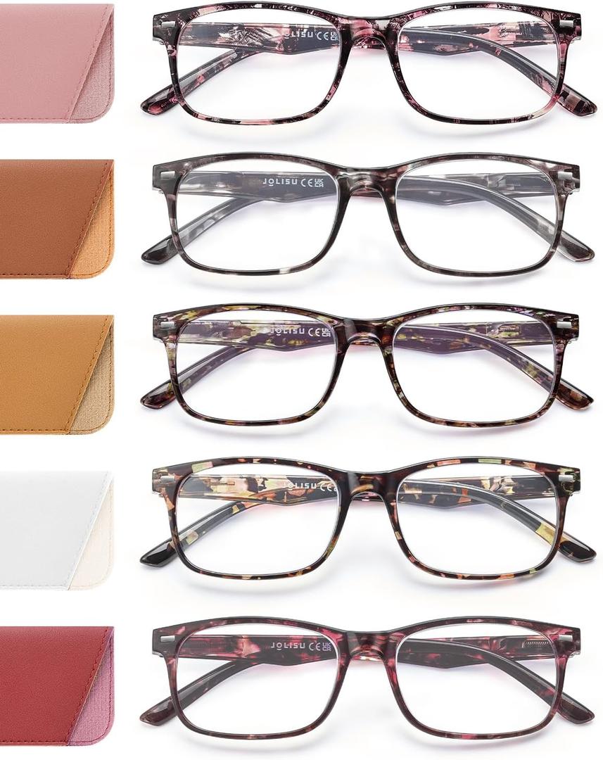 JOLISU 5 Pack Reading Glasses for Women, Spring Hinges Lightweight Readers Glasses(1.50)