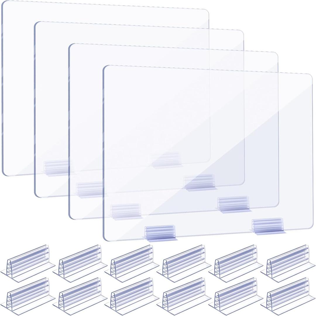 Weysat 12 Pcs Counter Desk Acrylic Panels Holder and 4 Pcs Acrylic Desk Divider Partition for Business, Office, School 24 x 16 Inches, Fasten Panels from (1/8 to 1/4) Inch Thick