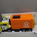 JOYIN Large Friction Powered Garbage Truck Toy Set, Includes Dumpster, Trash Bins, and Learning Cards for Kids, Orange