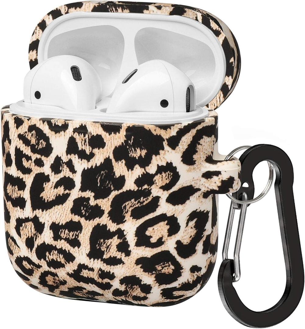 Compatible with AirPods Case Soft Silicone Protective Case Cover Cute for AirPods 2 &1 for Women with Keychain Front LED Visible Leopard Cheetah (A Leopard)