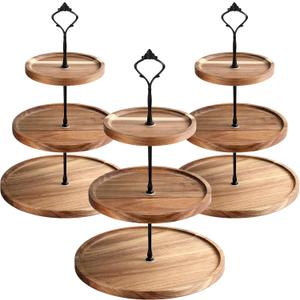 Zopeal 3 Set 3 Tier Wood Cupcake Stand,Rustic Wooden Serving Tray Farmhouse Dessert Display Tiered Cake Tower Holder for Kitchen Wedding Birthday Tea Party Decorations (Medium (5.9''7.8''9.8'')