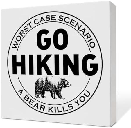 Hiking Signs Decor, Hiking Decor for Home Room Bedroom Desk, Mountain Climber Hiker Camper Adventure Explore Gifts for Women Men Nature Hiking Outdoor Lovers, Go Hiking