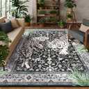 Moynesa Tiger 8x10 Area Rug, Washable Boho Rugs for Living Room, Vintage Large Soft Dining Room Rug, Non Slip Ultra Thin Stain Resistant Floor Carpet for Home Office Bedroom, Black