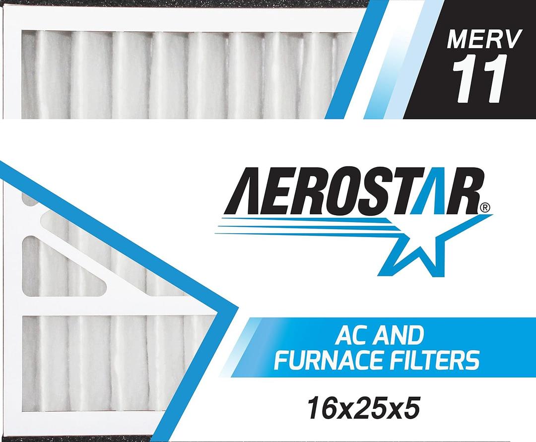 Aerostar 16x25x5 MERV 11-2 Count - Pleated HVAC, Furnace & Air Conditioner Filters - Removes Dust, Cold & Flu Germs, Lint, Mold, Pet Dander, Allergy-Causing Pollen, Smog & Smoke
