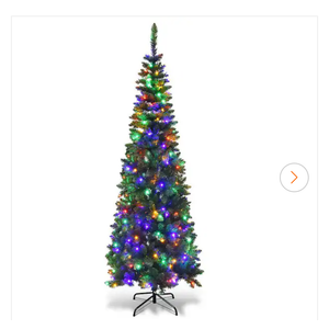 6.5 ft. Pre-Lit Hinged Artificial Pencil Christmas Tree with 250 Multi-Color Lights