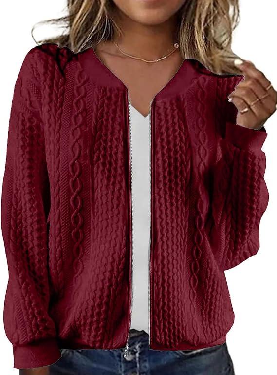 Zip Up Sweatshirts for Women Casual Outfits Cardigan Outerwear Trendy Winter Jackets Coat (Small, 20rose-red)