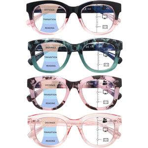 Progressive Multifocus Reading Glasses for Women,Blue Light Blocking Computer Readers with Spring Hinge, 4 Pack Mix 1, 1.75 x