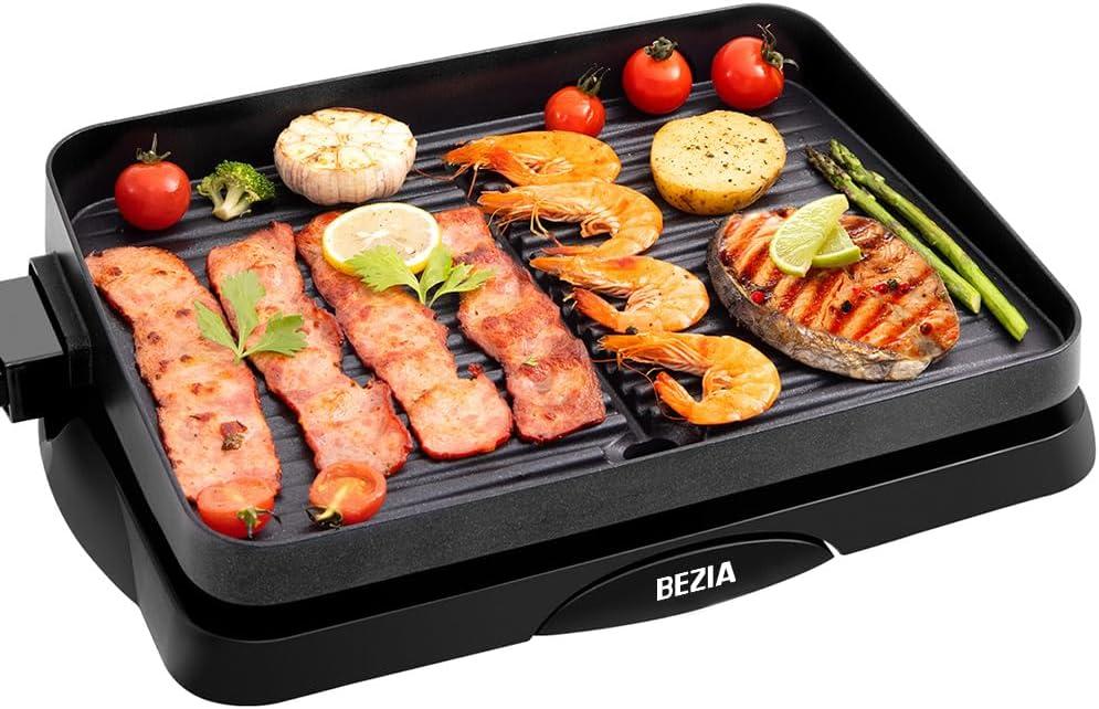 Indoor Grill 6-Serving Electic Grill with Non-Stick Coating, Removable Plate and Drip Tray Dishwasher-Safe, Smart 5-Step Adjustable Temperature Controller, 1500W Fast Heat Up, Black
