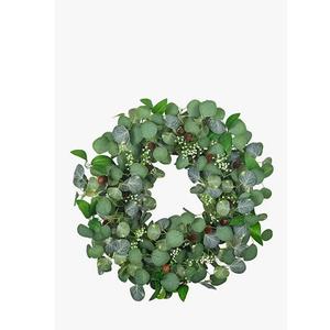 Artificial Twig Fall Front Door Wreath 24 Inch Autumn Cream Berry Wreath with Eucalyptus Leaves and Grapevine for Farmhouse Window Christmas Hanging Home Decor