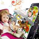TOYMNI Car Seat Toys for 6-12 Months - Musical Pedal Piano with Baby Mirror, Squeaky Sensory Soft Animal Toys for Rear Facing Carseats