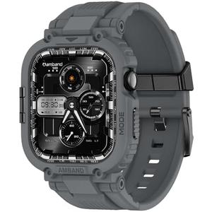 amBand Bands Case Compatible with Apple Watch Series 10 46mm, M1 Sport Rugged Heavy Duty Cover Tactical Strap Military Grade Protective Bumper Protector for iWatch 46 mm Men, Gray