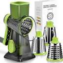 KEOUKE Rotary Cheese Grater with Handle Vegetable Cheese Shredder Slicer Grater for Kitchen 3 Changeable Blades for Cheese Potato Zucchini Nuts Chocolate (Green SP)